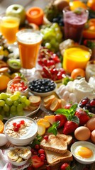 A table full of fruits and vegetables, including apples, oranges, bananas