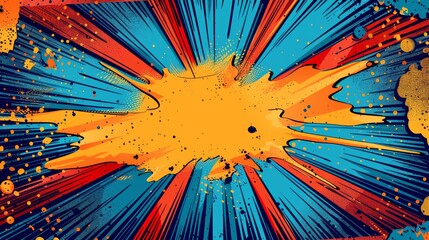 Vibrant comic-style explosion illustration with dynamic lines and bold colors, ideal for pop art themes and creative designs.