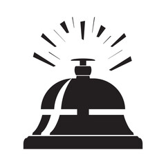 Hotel bell icon. Service, reception, hotel, costumer, guest, and restaurant bell icon symbol. Bell ring sign in flat style. Concierge ring call silhouette with sound waves.