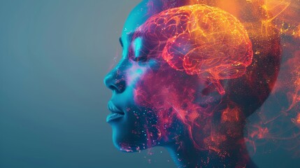 Fototapeta premium Conceptual digital art of a person with a glowing brain, representing imagination, creativity, and advanced mental processes.
