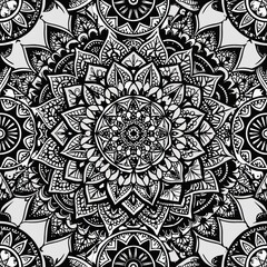 Seamless pattern of intricate lace motifs in classic black and white, Generative AI