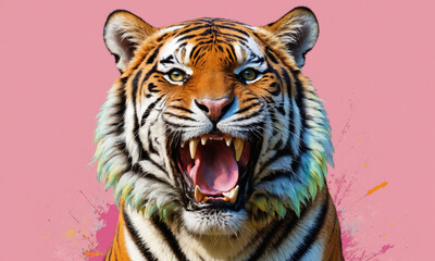 Obraz premium Fantasy Illustration of a wild animal tiger. Digital art style wallpaper background.