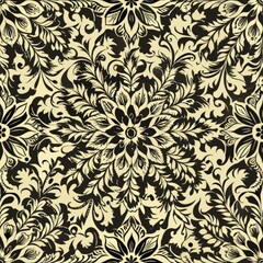 Seamless pattern of intricate lace motifs in classic black and white, Generative AI
