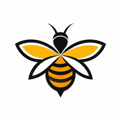 Honey bee logo design template with vector illustration. Flying honey bee icon symbol in line, flat, and color style. Vector illustration