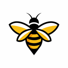 Honey bee logo design template with vector illustration. Flying honey bee icon symbol in line, flat, and color style. Vector illustration
