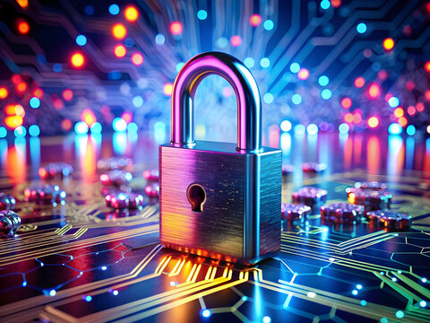 Cyber security technology concept , Shield With Keyhole icon on circuit board , personal data ,