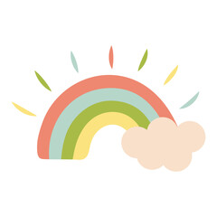Cute rainbow with cloud. Vector illustration isolated on white background.