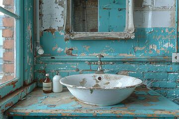 Generative AI - A wash basin in an abandoned old shabby house