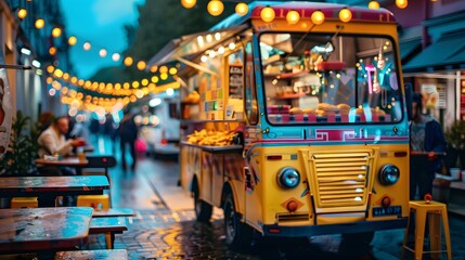 Obraz premium food truck in city festival , selective focus