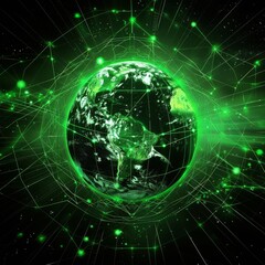 Obraz premium Green mesh global network of radio waves entiere planet earth 