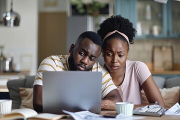 Fototapeta premium Two individuals viewing laptop screen at a table