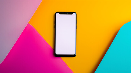 Mobile device with a blank white screen against a lively background, its sleek design contrasting with the vibrant surroundings.

