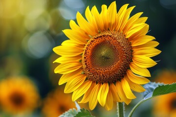 Blooming sunflower in field