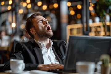 Man seated laptop lap