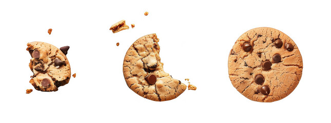 A group of broken and intact cookies, showcasing a variety of delicious choices and baking artistry isolated on transparent background cutout png