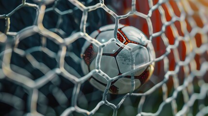 Classical football or soccer ball and goal lying on the artifinal grass. They are ready to play by football player indoor arena.