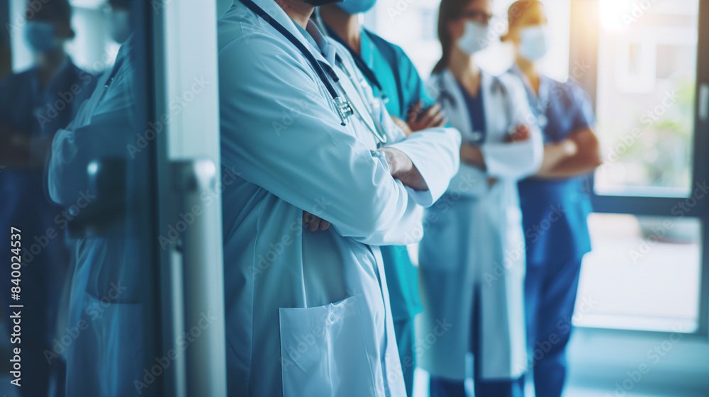 Wall mural hospital team of doctors posing confidently with arms crossed, conveying unity and expertise in heal