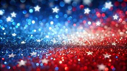 Abstract Patriotic Red White and Blue Glitter Sparkle Background with Stars