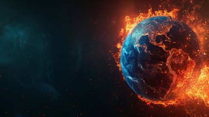 Obraz premium world burn on black background