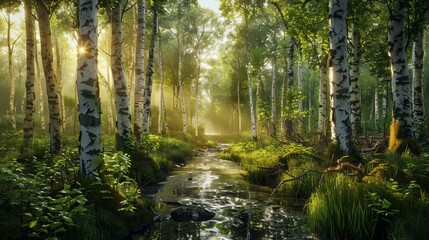 Obraz premium A picture of a forest with trees