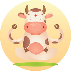 A meditating cow levitating in the air