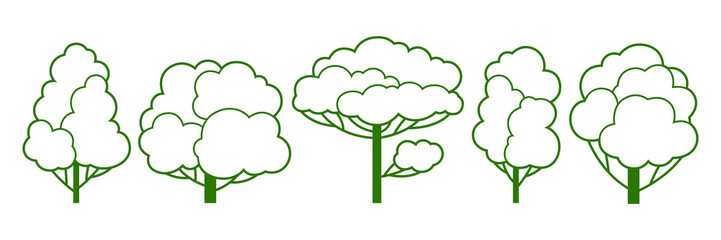 Set of trees. Spring or summer stylized plants.