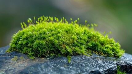 Fototapeta premium A close-up photo of a vibrant green moss growing on a rock