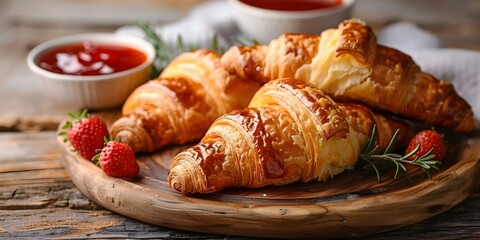 Croissants served for breakfast in bed. Concept French cuisine, Luxurious dining, Morning indulgence