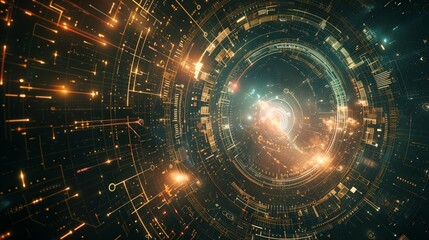 Fototapeta premium Within the boundless expanse of cyberspace, a constellation of enigmatic symbols and icons flickers into existence,