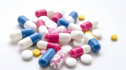 Pills and capsules medical on white backround