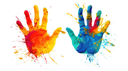Colorful hand print isolated on transparent white background, clipping path 