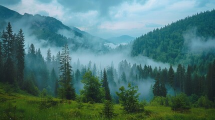 Fototapeta premium Mountain View with Fog 