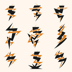 Set Intertwined Thunder Lightning Vector Logo Design Element Collection.