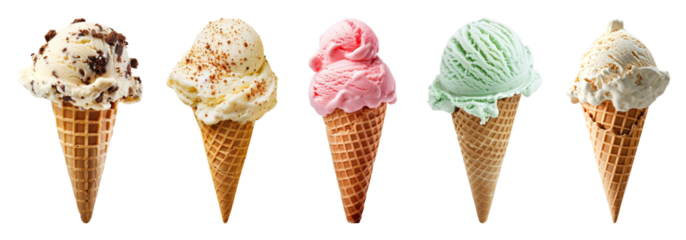 ICe cream cone png element set on transparent background