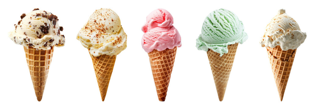 ICe cream cone png element set on transparent background