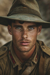 Obraz premium Australian WWI Soldier with Determined Gaze