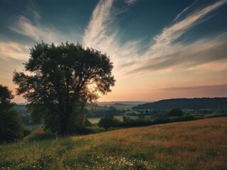 photo with romantic landscape sky