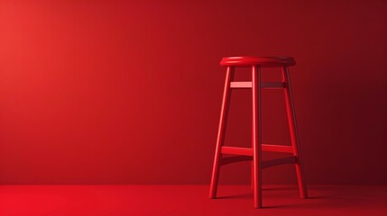 monochrome, one color, household objects, three-dimensional icons, and a tall red stool against a red background