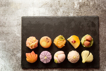 Japanese traditional sweets Nerikiri made from bean paste
