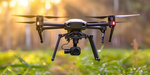 A drone monitoring agricultural fields for crop management growth observation and fertilization. Concept Agriculture, Drones, Crop Monitoring, Precision Farming, Fertilization