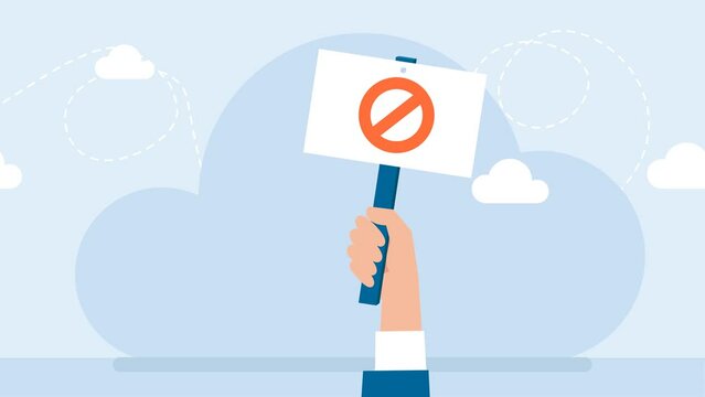 Struggle for rights concept. Picket sign. Propaganda poster. Hand holding protest sign, political, politic crisis poster, fists, revolution placard concept symbol flat design. 2d animation. Cartoon