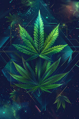 Modern Cannabis Leaf Banner with Geometric Shapes