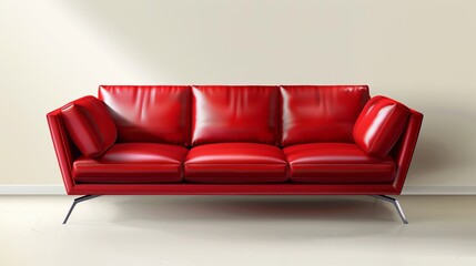 A luxurious red leather sofa for a contemporary living room or lounge that is a single, realistic-looking vector illustration.