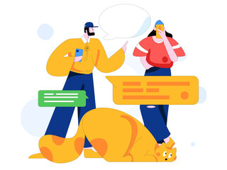 Virtual characters social communication concept business flat vector hand drawn illustration
