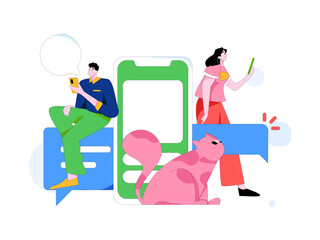 Virtual characters social communication concept business flat vector hand drawn illustration
