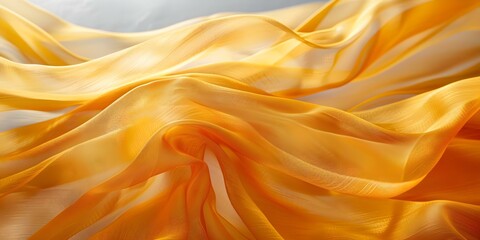 Fototapeta premium Golden fabric billowing in the wind against a plain backdrop. Concept Golden Fabric, Billowing Wind, Plain Backdrop, Creative Photography