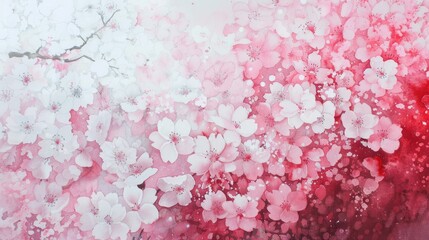 Fototapeta premium Dreamy watercolor rendering of cherry blossoms in shades of pink and white, evoking a sense of springtime --no text, logo, number, watermark --chaos 15 --ar 16:9 