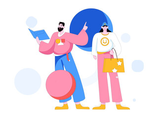 Virtual characters social communication concept business flat vector hand drawn illustration
