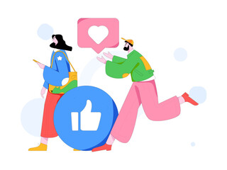 Virtual characters social communication concept business flat vector hand drawn illustration
