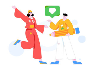 Virtual characters social communication concept business flat vector hand drawn illustration
